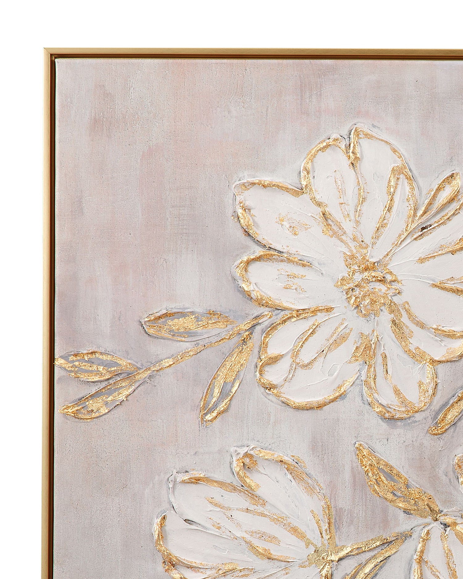 Golden Flowers Framed Canvas - Gray / Beige