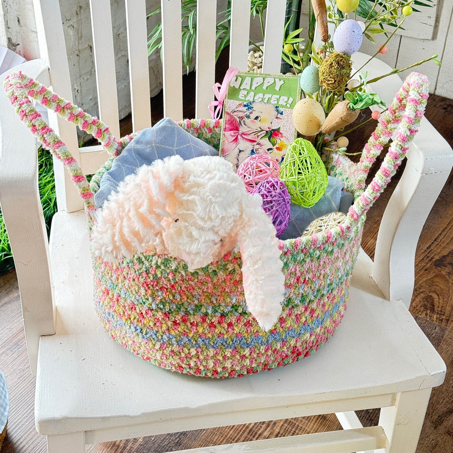 Happy Holidays-Easter - 12" Braided Basket - Grass