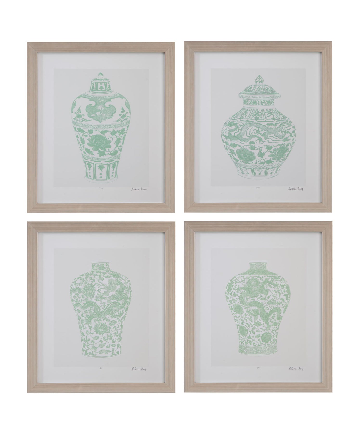 Mint Vases Framed Print (Set of 4) - Green