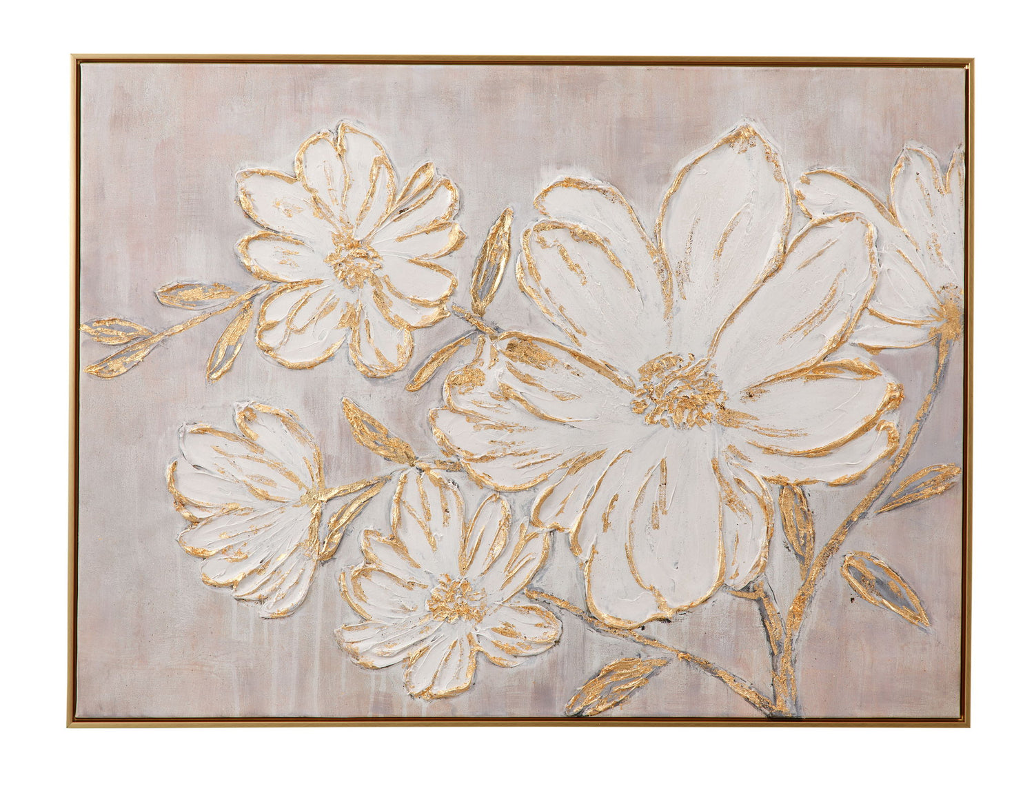 Golden Flowers Framed Canvas - Gray / Beige