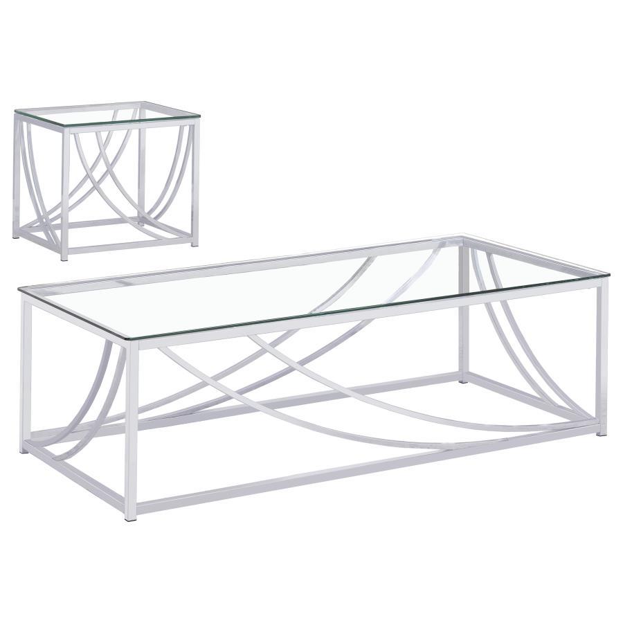 Lille - 2 Piece Glass Top Coffee And End Table Set - Chrome
