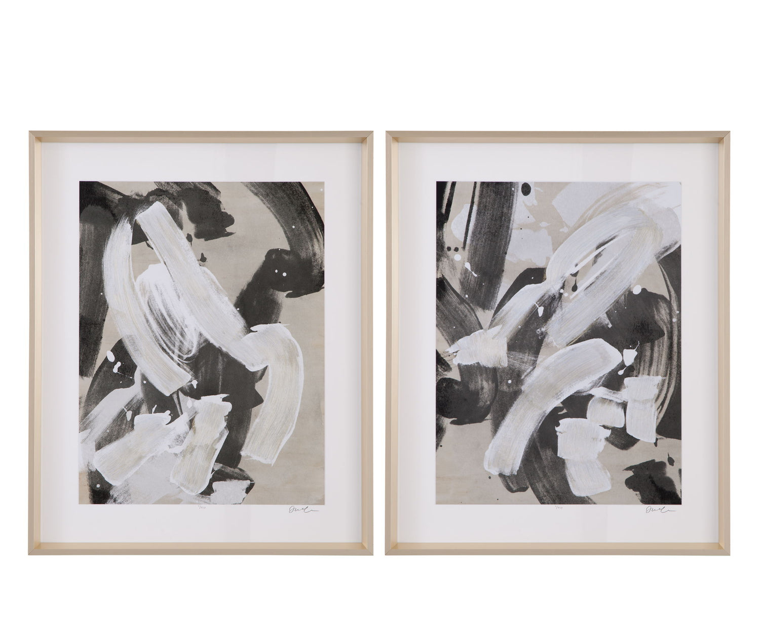 Ink Wash Gesture Framed Print (Set of 2) - Beige / Black