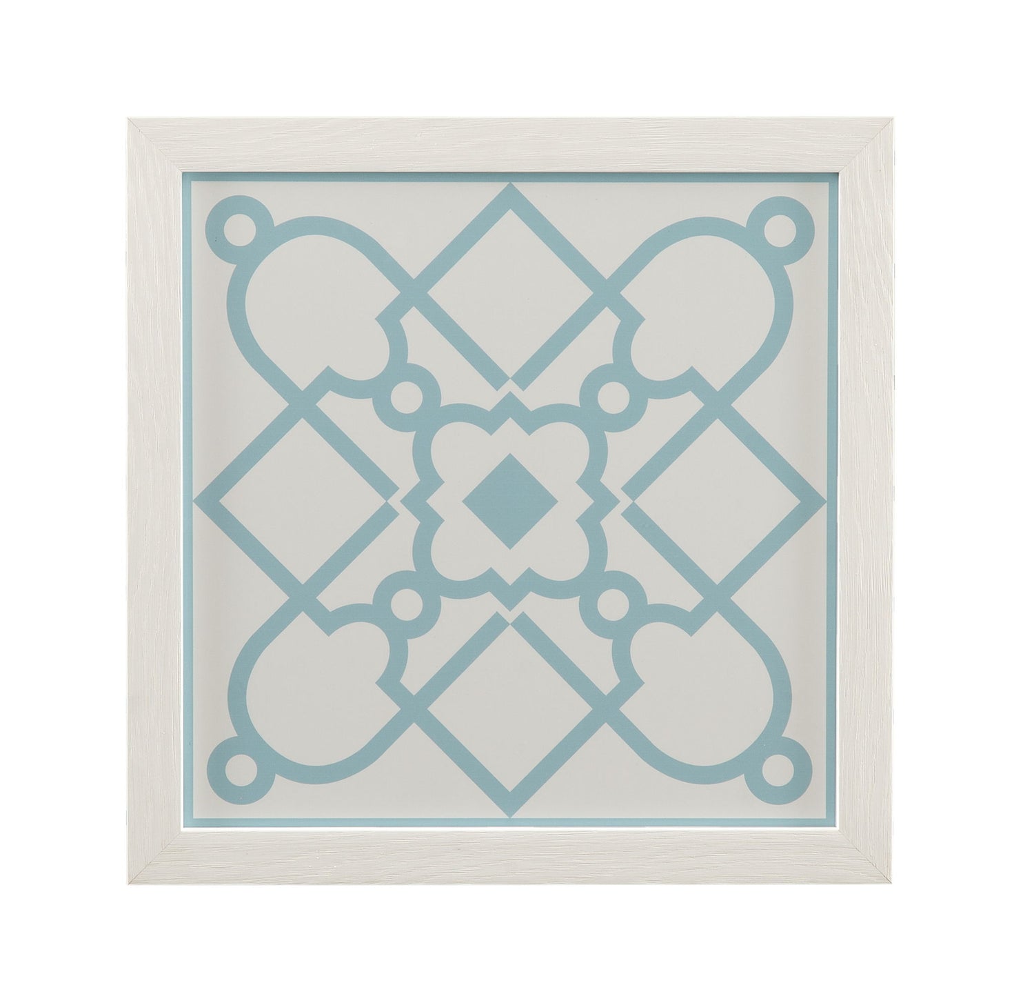 Tile Motif IV Framed Print - White / Light Blue