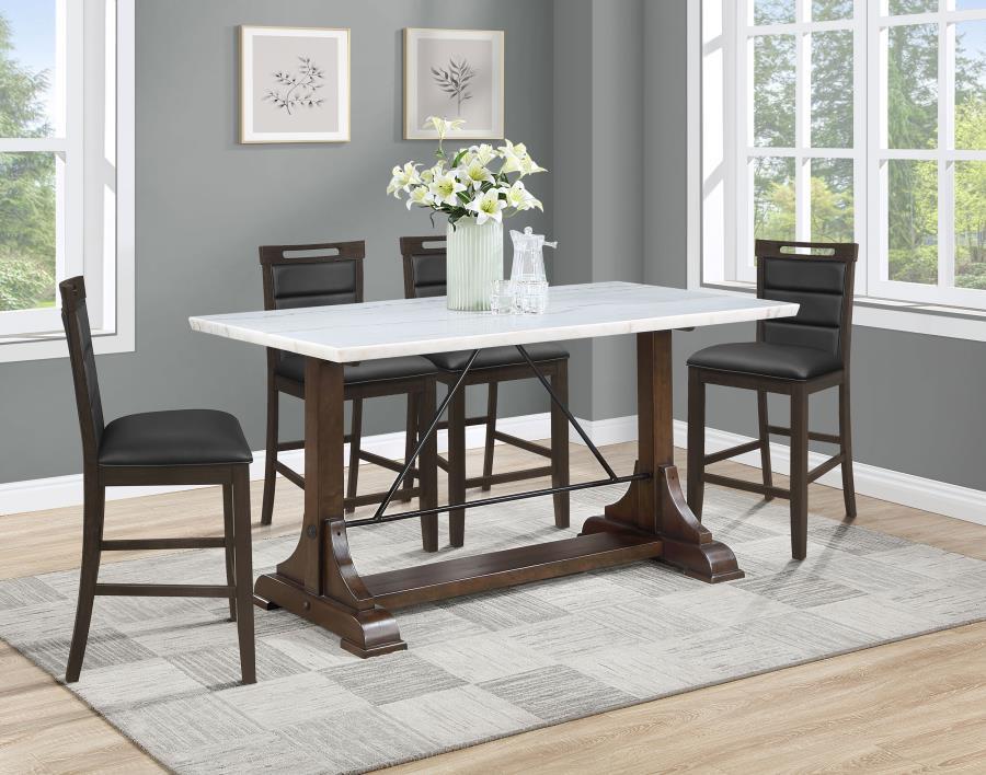 Aldrich - 5 Piece Counter Height Dining Set Genuine - White Marble And Dark Brown