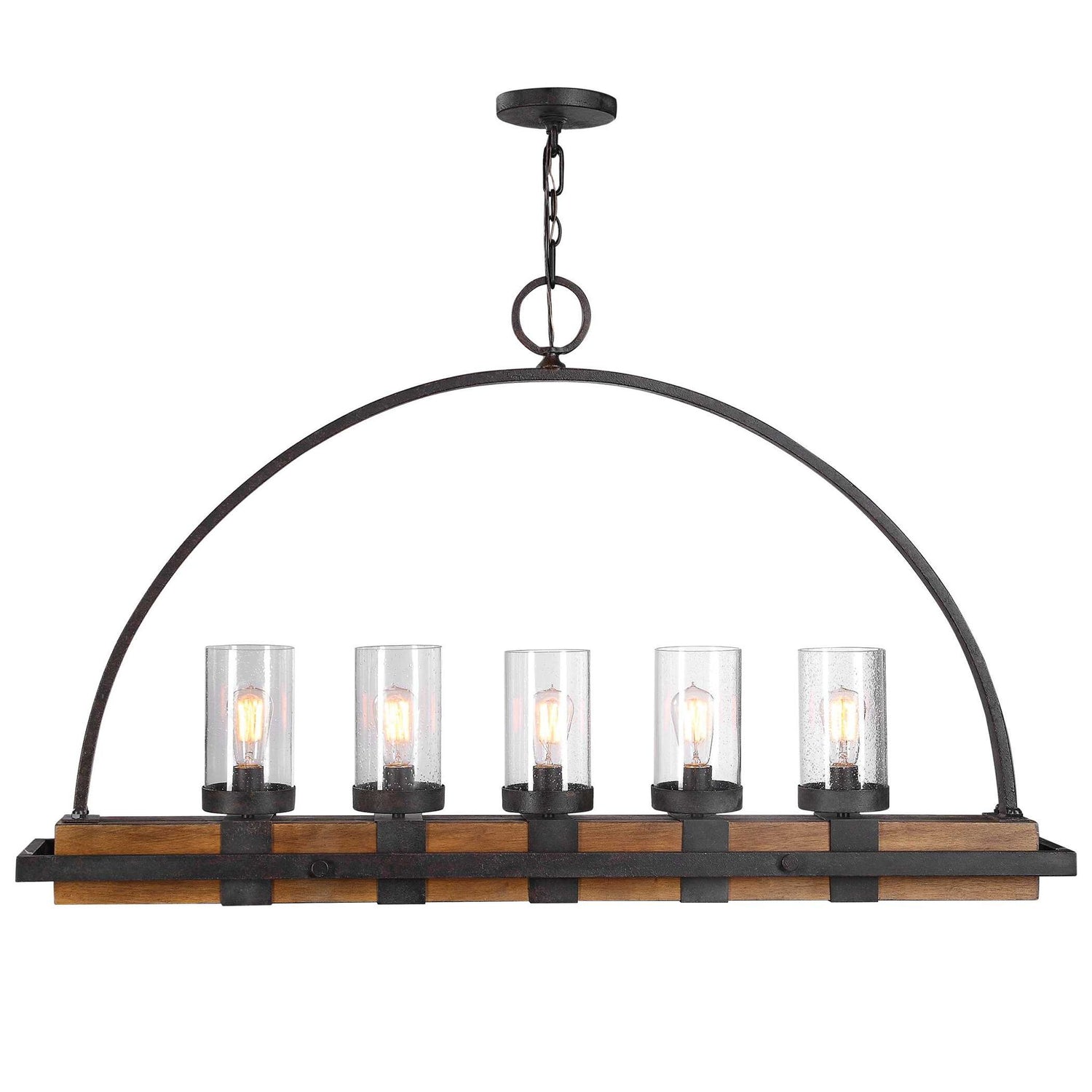 Atwood - 5 Light Rustic Linear Chandelier - Light Brown