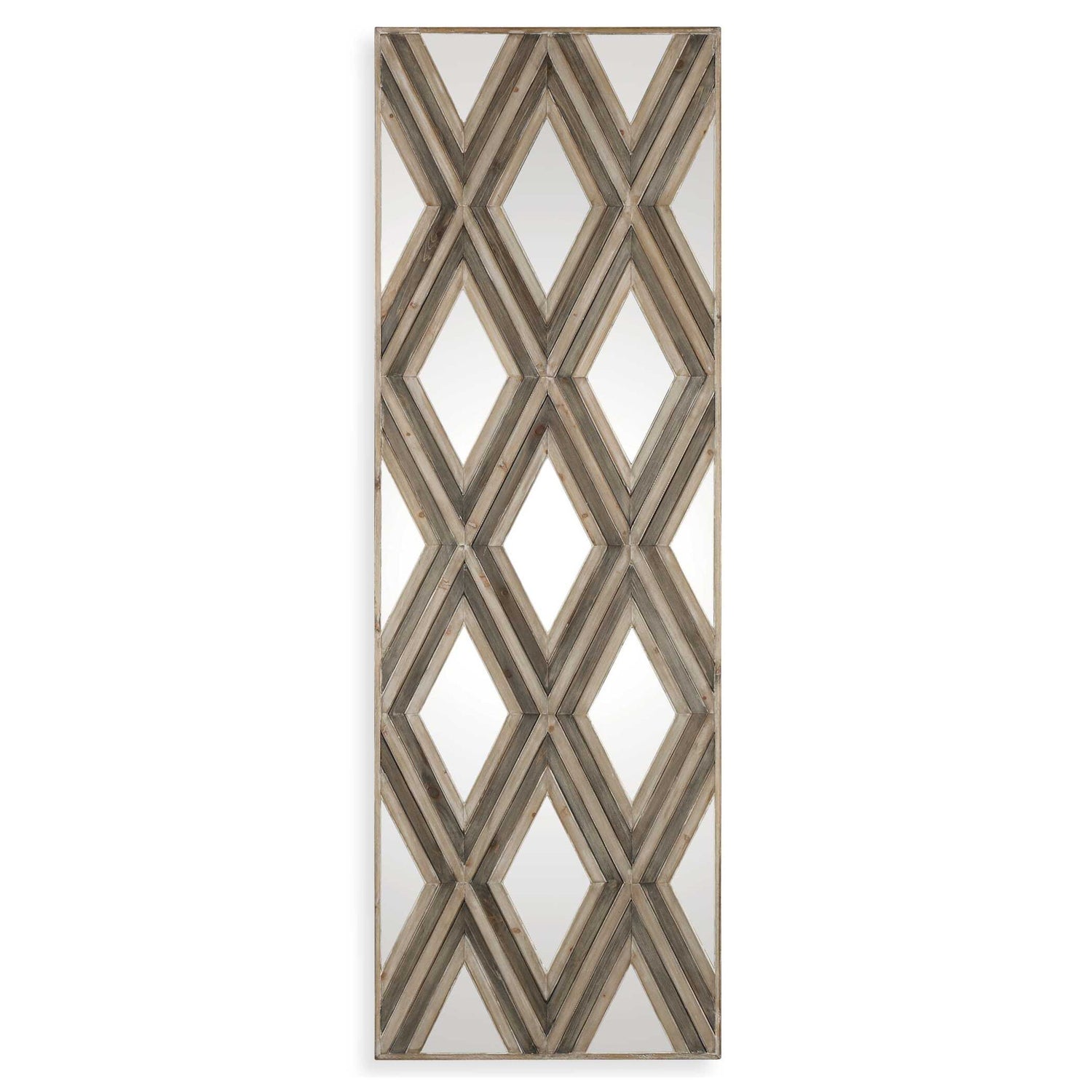 Tahira - Geometric Argyle Pattern Wall Mirror - Light Brown