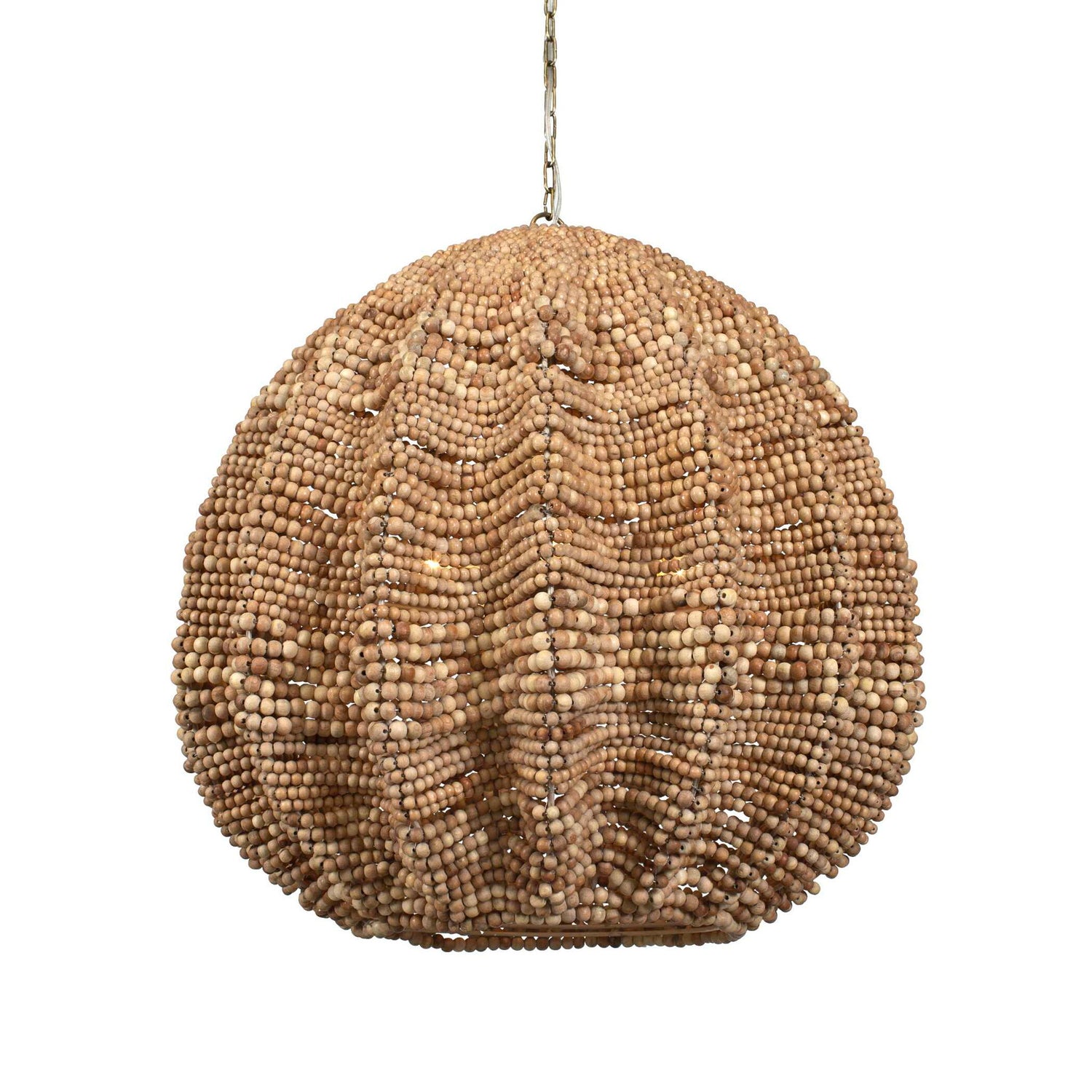 Kauri - 5 Light Wooden Bead Pendant - Brass / Woodtone